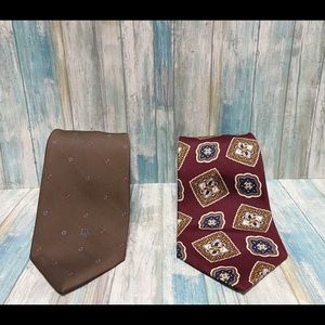 Vintage Lot of 2 Christian Dior Silk Ties Brown & Burgundy Fabric Woven in Italy